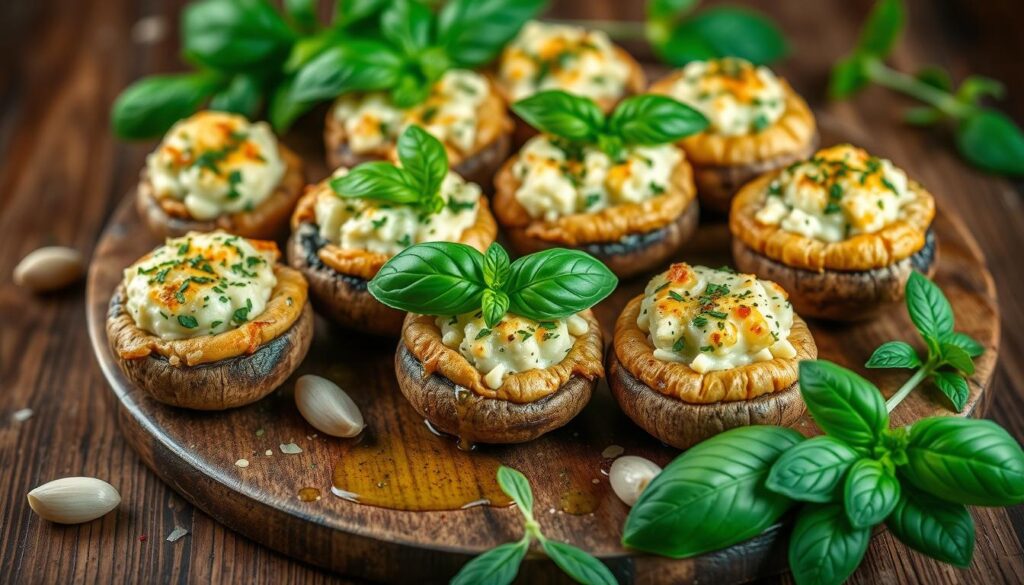 Stuffed Asiago Basil Mushrooms