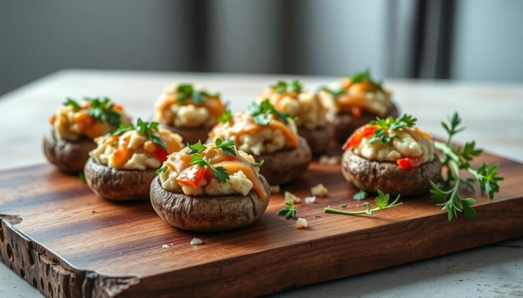 vegan crab-stuffed mushrooms