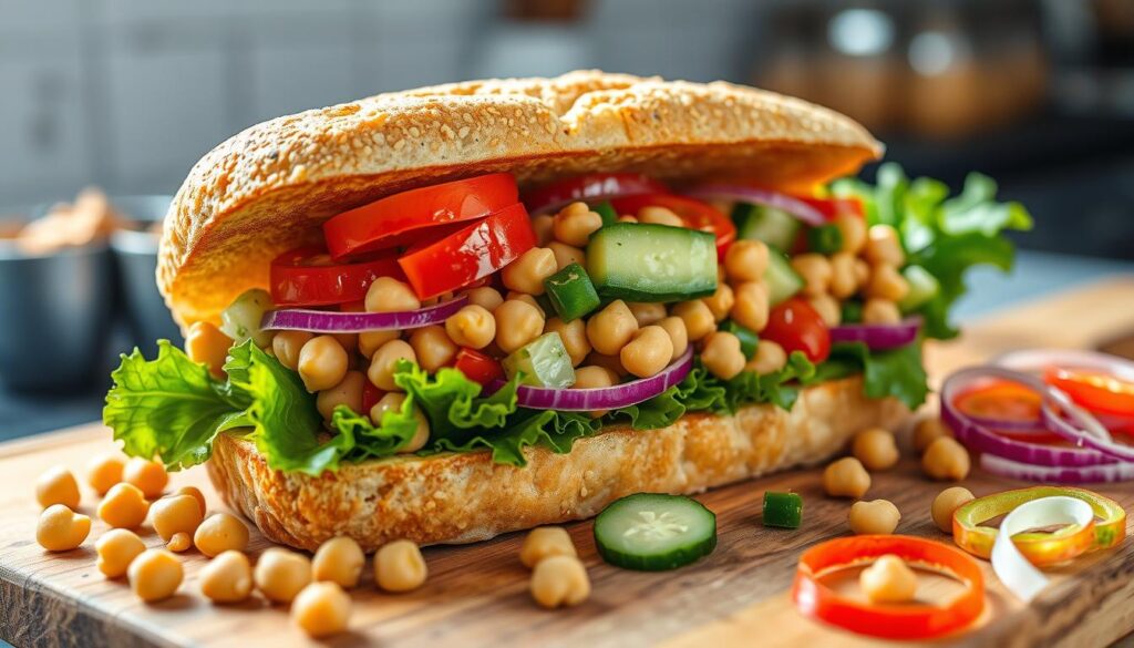 Tips for using fresh veggies in chickpea salad sandwiches