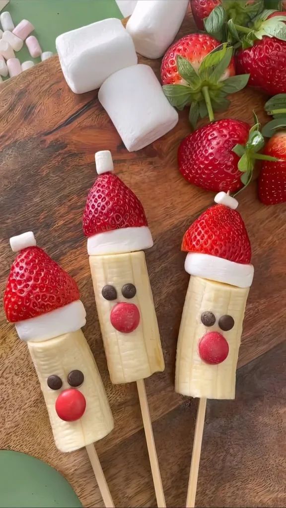 Banana Strawberry Santa Skewers, a festive and healthy holiday treat