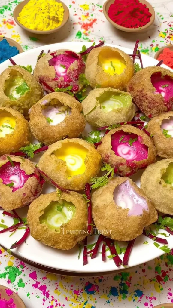 Vibrant Dahi Puri served with colorful toppings for Holi celebration