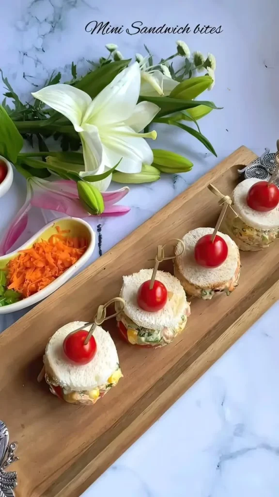 Platter of colorful mini sandwich bites for a party